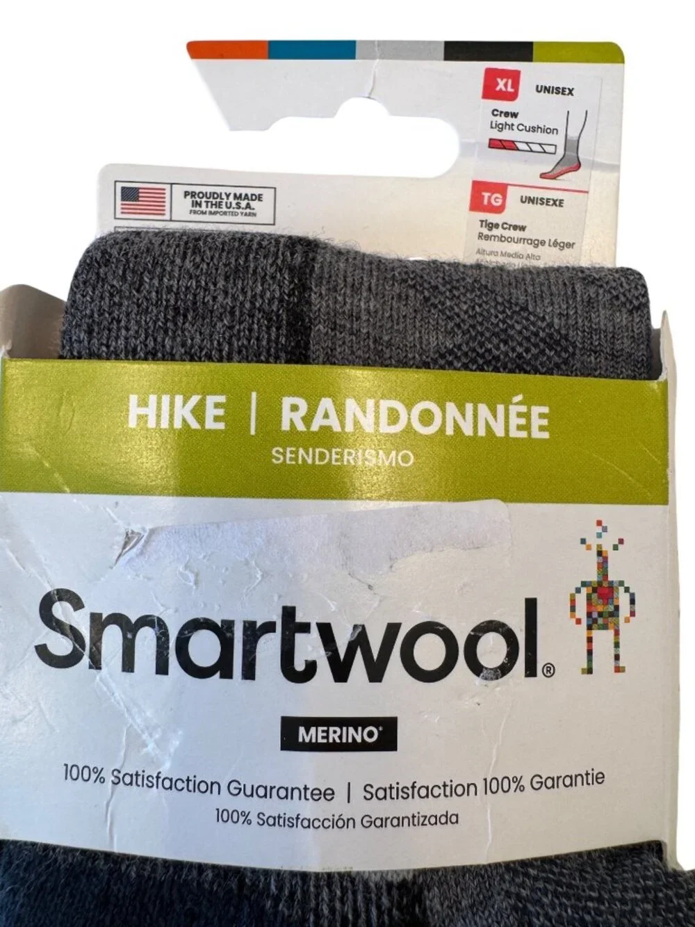 Smartwool Hike Crew Sock Size XL M12-14.5 W13-15.5 Tige Gray